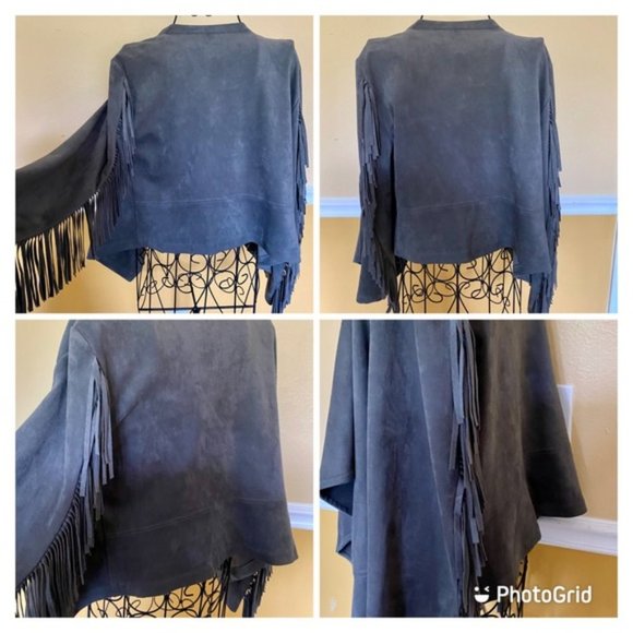Karen Kane Grey Faux suede fringed western style blazer - Picture 5 of 7